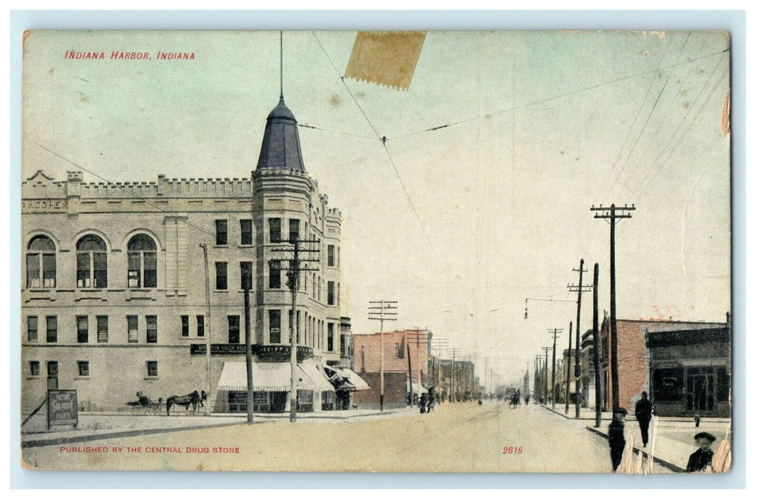 c1910 Main Street Indiana Harbor IN Paint Sign Antique Postcard