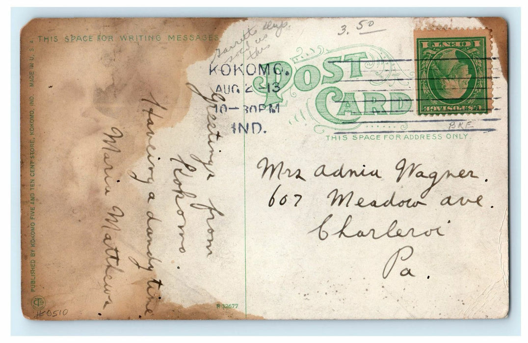 1910 Kokomo IN. People Riding Vehicle in Front of Frances Hotel IN. Postcard
