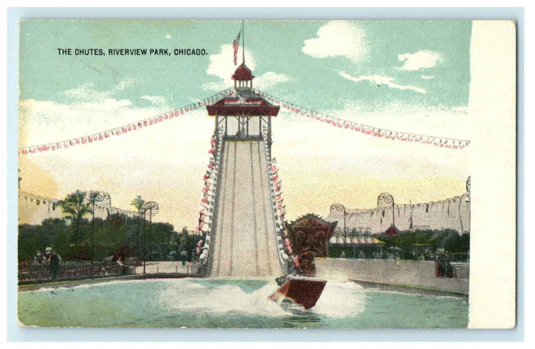 1908 The Chutes, Riverview Park, Chicago Illinois IL. Antique Postcard