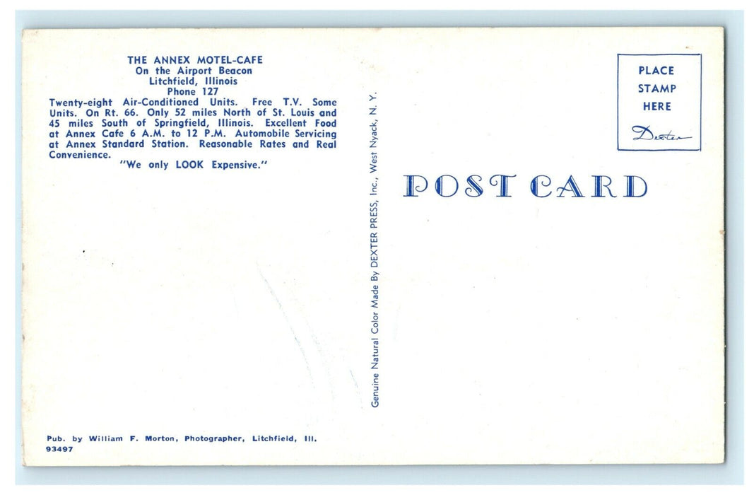 1950 The Annex Motel-Cafe On The Airport Beacon Litchfield, Illinois IL Postcard