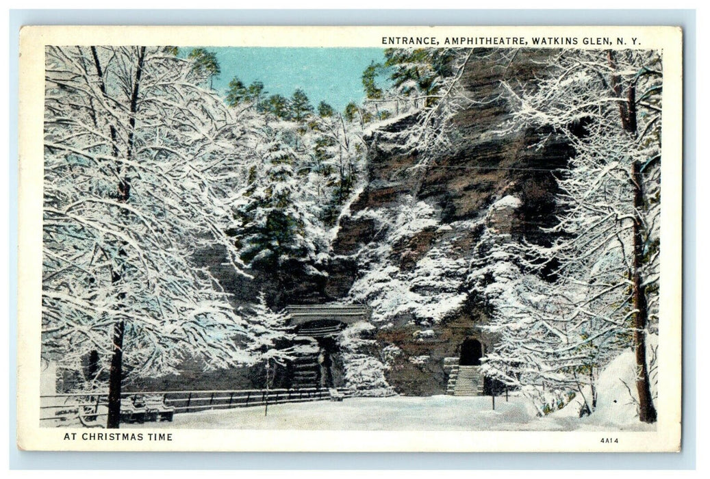 1937 Entrance Amphitheatre Watkins Glens New York NY, At Christmas Time Postcard
