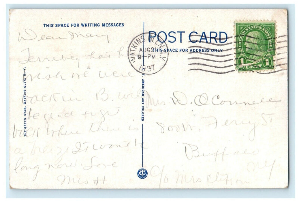 1937 Entrance Amphitheatre Watkins Glens New York NY, At Christmas Time Postcard