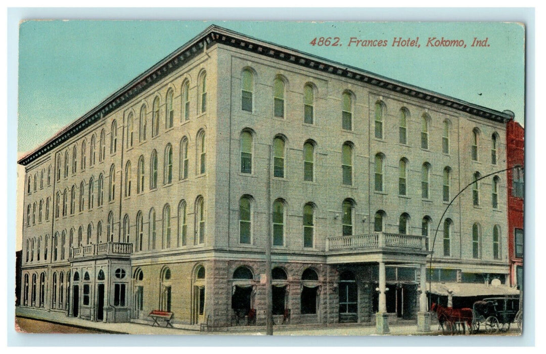 1912 Kokomo IN. A Carriage in front of Frances Hotel IN. Antique Postcard