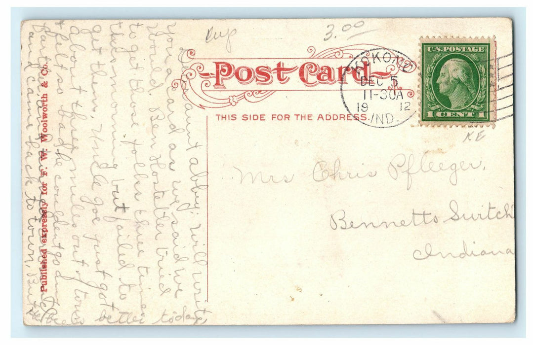 1912 Kokomo IN. A Carriage in front of Frances Hotel IN. Antique Postcard