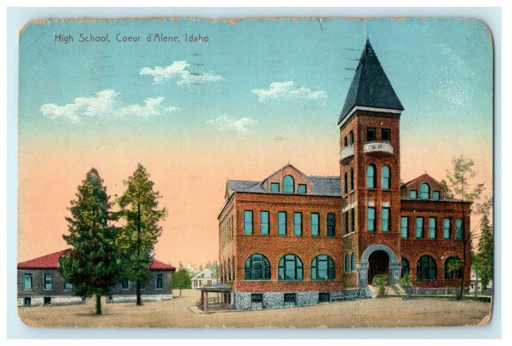 1912 High School Coeur D'Alene Idaho ID Posted Antique Postcard