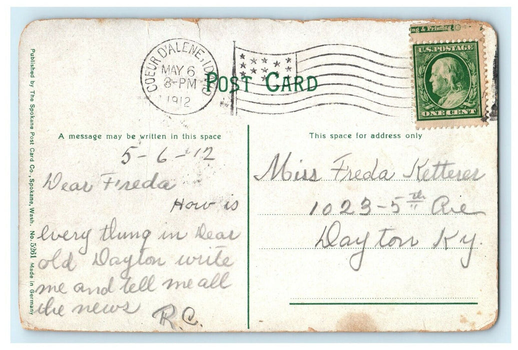 1912 High School Coeur D'Alene Idaho ID Posted Antique Postcard