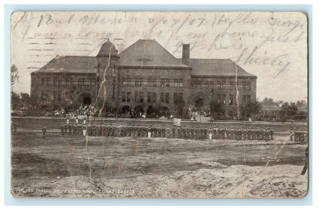 c1907 Major Mann Reviewing University Cadets St Paul Minnesota MN Postcard