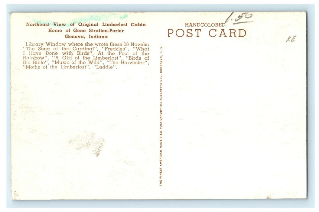 1912 Northeast View of Original Limberlost Cabin in Geneva Indiana IN Postcard