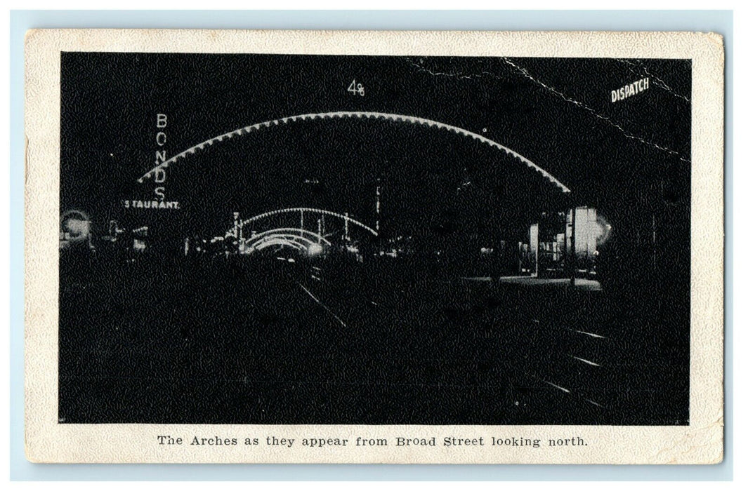 1909 Arches Broad Street Looking North Bonds Restaurant Columbos Ohio Postcard