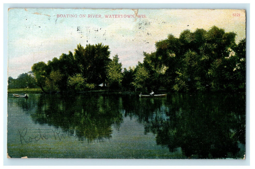 1909 Boating On Rock River Watertown Wisconsin WI Divided Back Posted Postcard