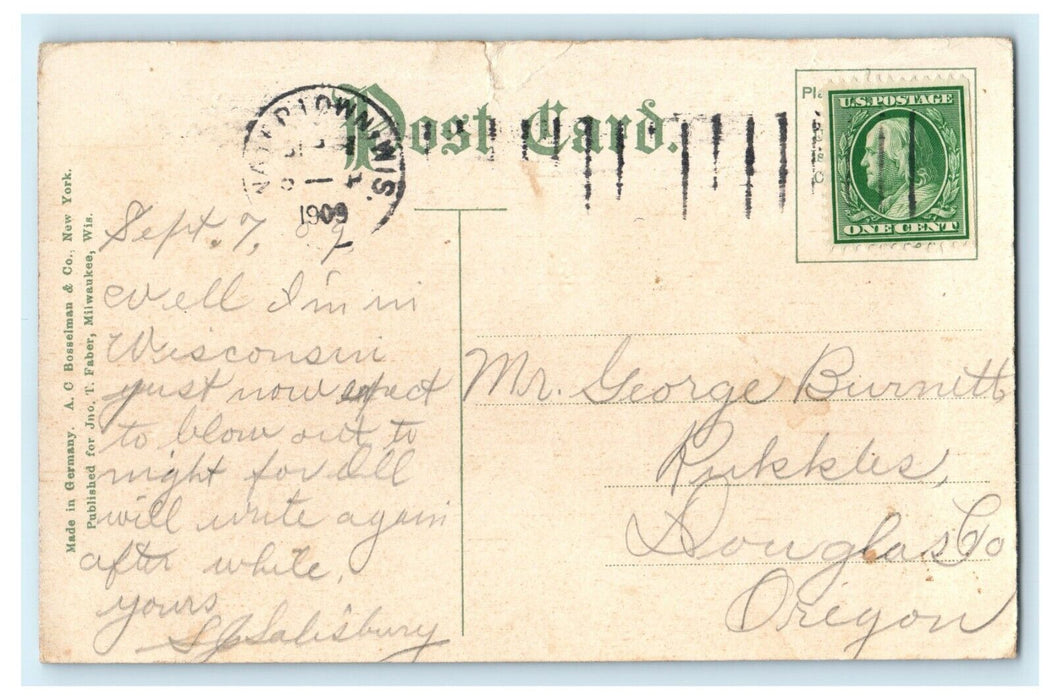 1909 Boating On Rock River Watertown Wisconsin WI Divided Back Posted Postcard