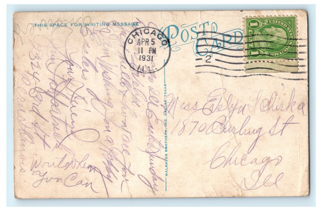 1931 Chicago IL. Glen Oak Lagoon, Glen Oak Park, Peoria Illinois IL. Postcard