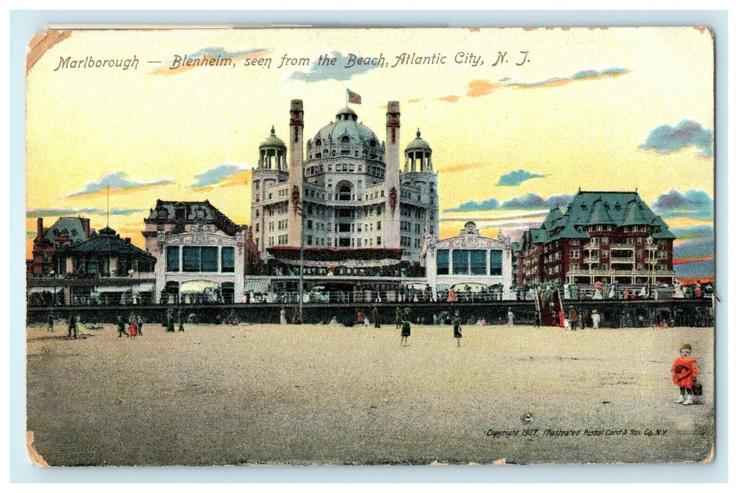 1909 Marlborough-Blenheim, view from Beach Atlantic City, NJ Postcard