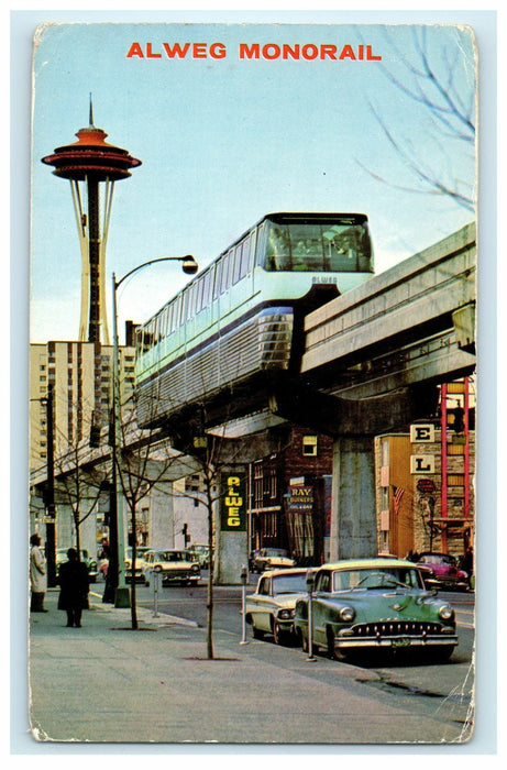 1960 Alweg Monorail from Seattle World Fair in Downtown Seattle, WA Postcard
