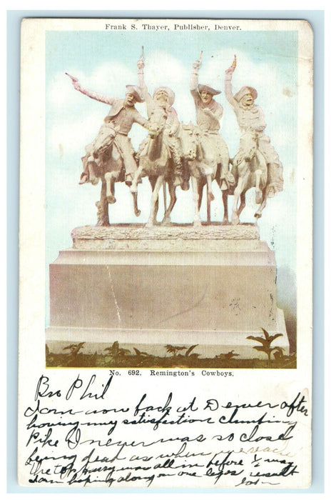 1906 Remington's Cowboy Statue Denver Colorado CO Antique Postcard