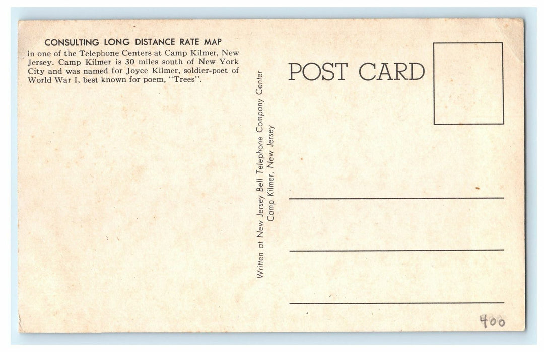 1909 Long Distance Calling from, Camp Kilmer, New Jersey, NJ Postcard