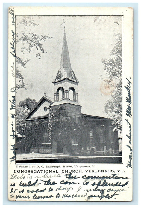 1918 The Congregational Church Vergennes Vermont VT Antique Postcard