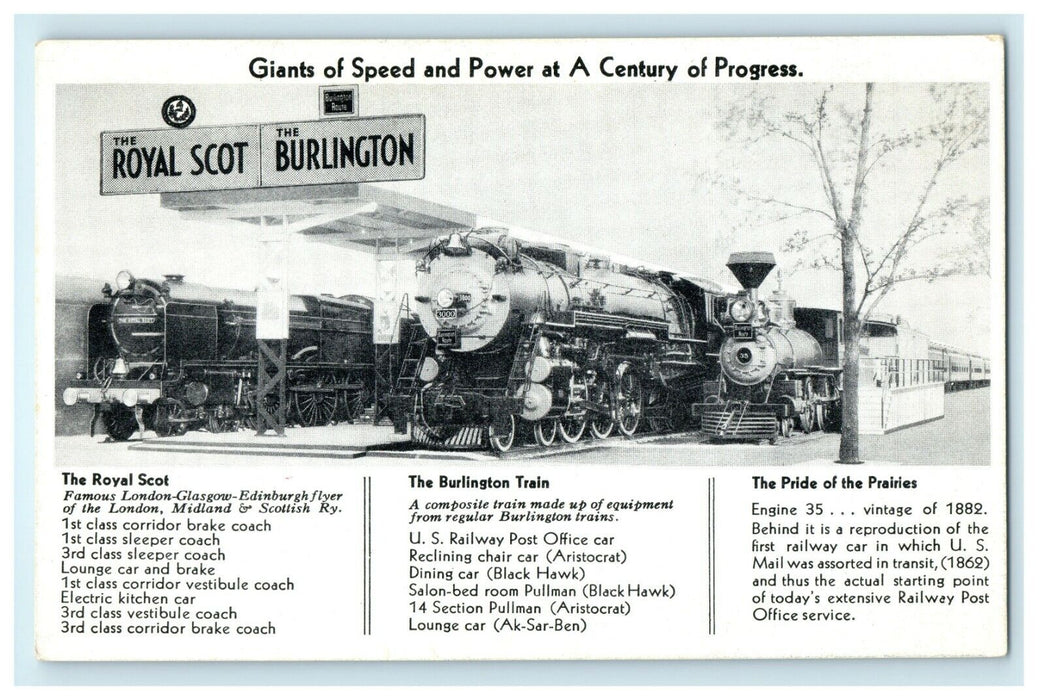 1933 The Royal Scot and Burlington's World's Fair Exhibition Train Postcard