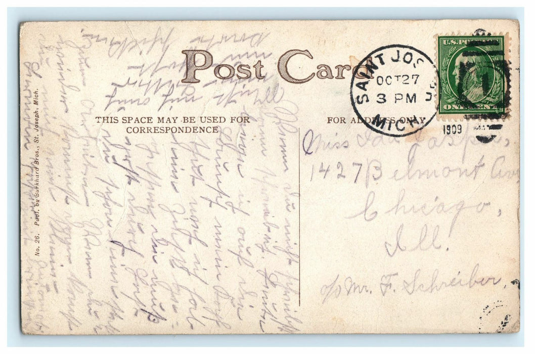 1909 Saint Joseph MI. Washington School House Street MI. Antique Postcard