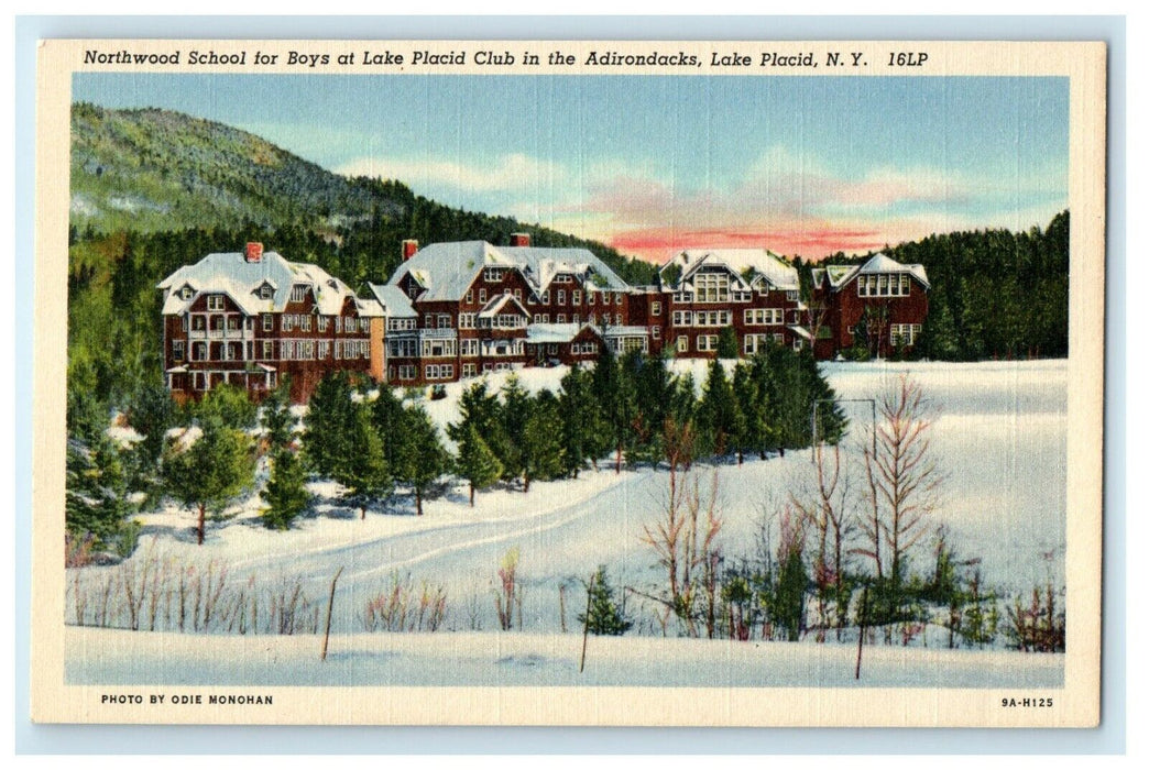 Lake Placid NY, Northwood School for Boys Club Adirondacks Snow Winter Postcard