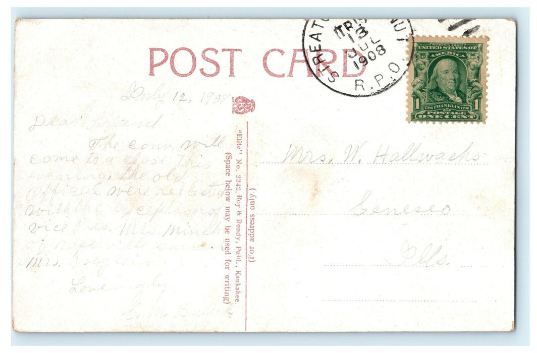 1908 Main Entrance to Hospital Kankakee Illinois IL RPO Postcard