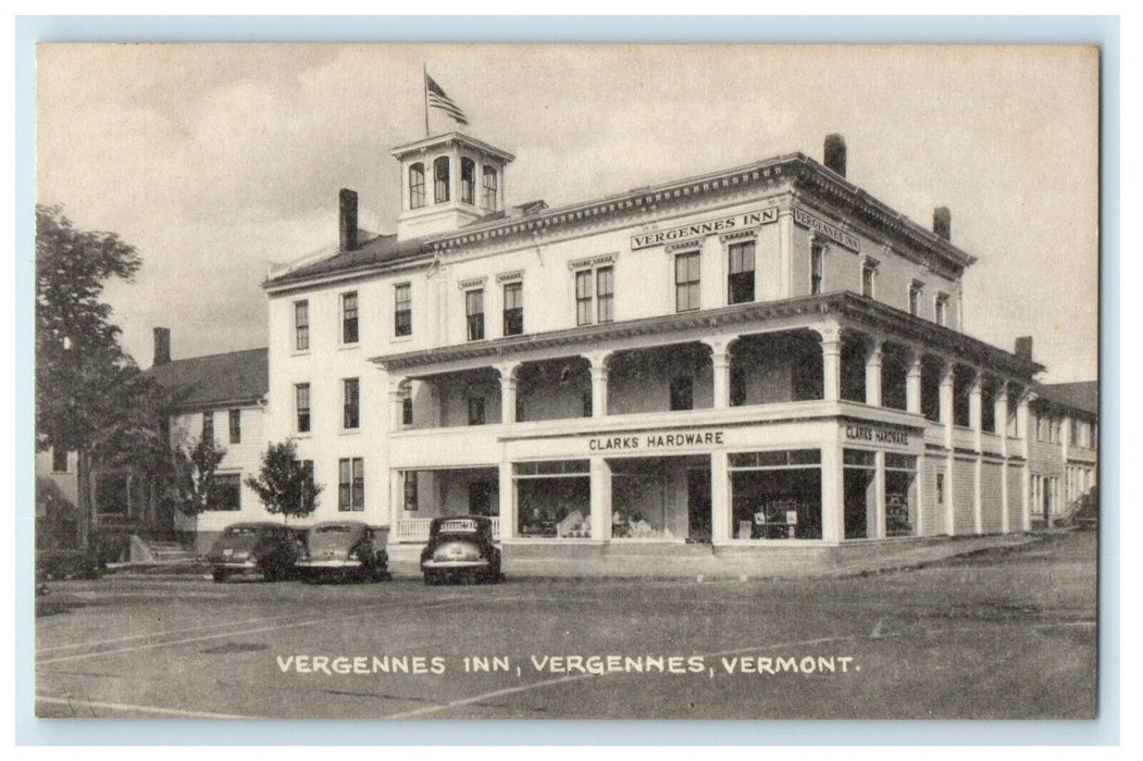 c1930's Vergennes Inn Hotel Building Street View Vermont VT Vintage Postcard