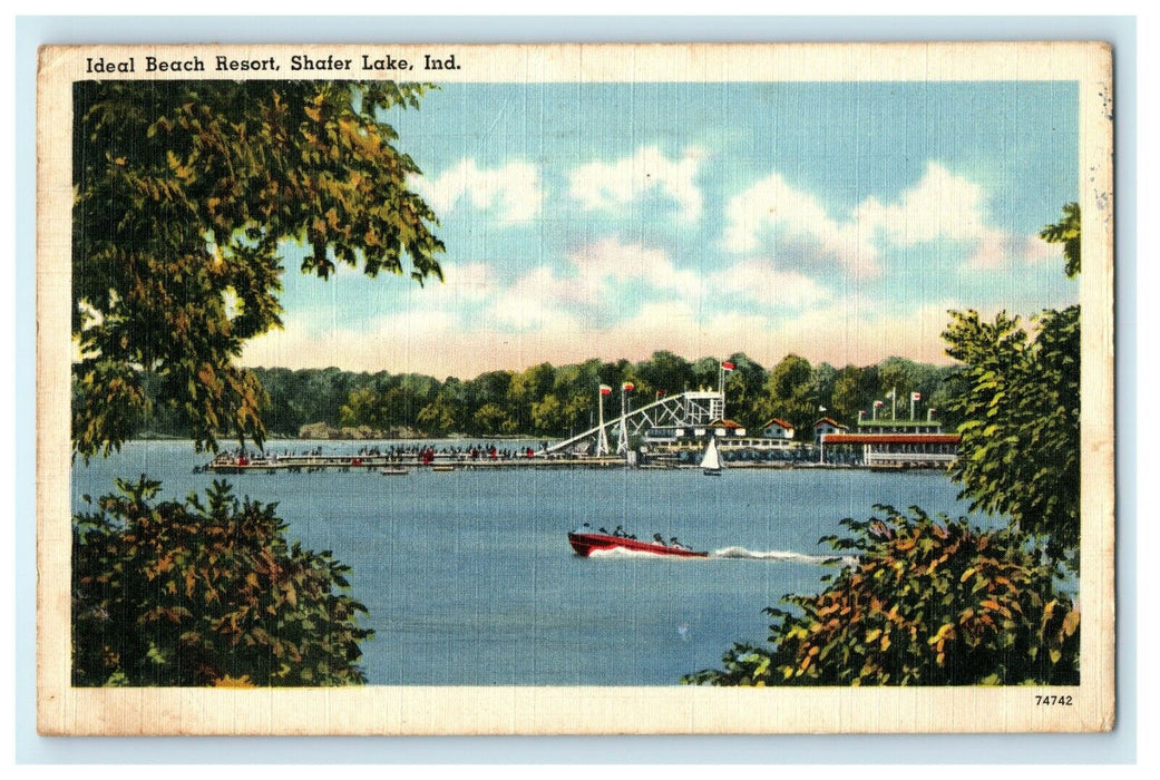 1949 Veedersburg, IN. Ideal Beach Resort, Shafer Lake, IN Postcard