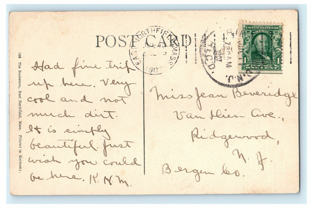 1907 Stone Hall, East Northfield, Massachusetts MA Antique Postcard