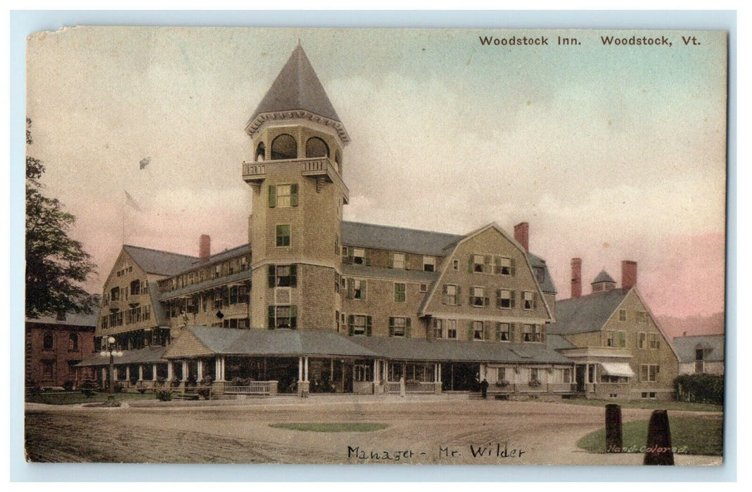 1920 The View Of Woodstock Inn Vermont VT Antique Handcolored Postcard