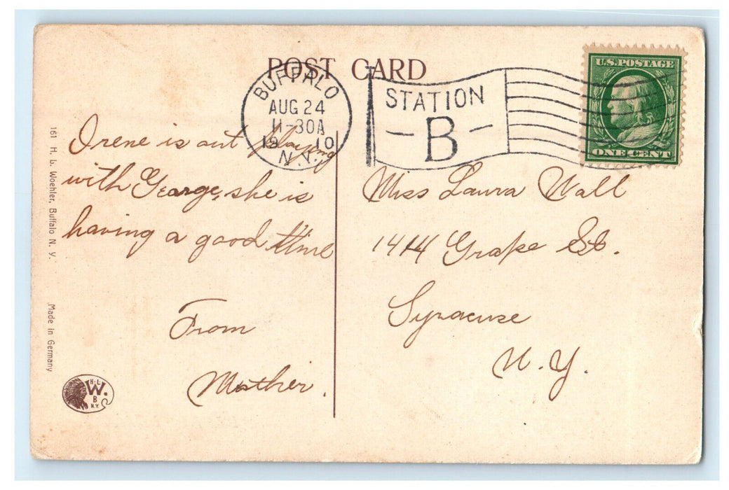 1910 Sailboat, The Lake Front Buffalo New York NY Antique Postcard
