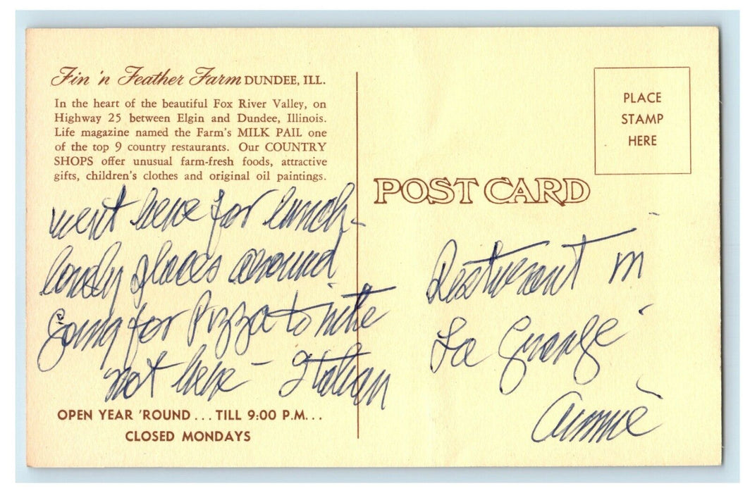 The Milk Pail & Country Shops At Fin 'n Feather Farm Dundee Illinois IL Postcard