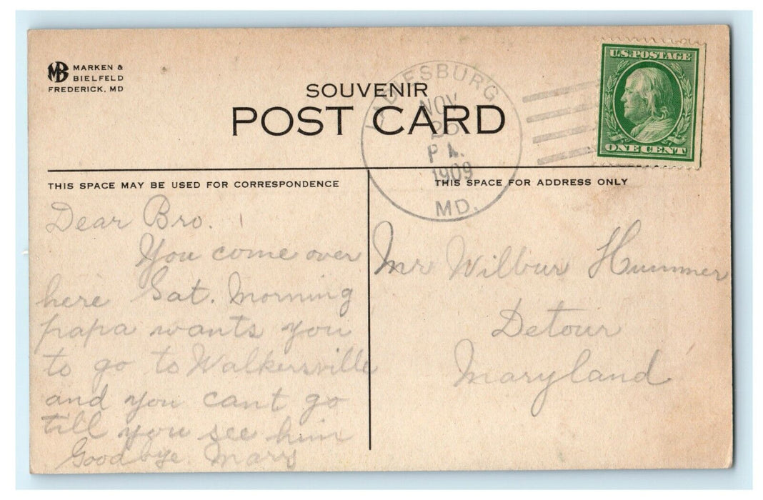 1909 Star Spangled Letter, Monument of Francis Scott Key, Maryland MD Postcard