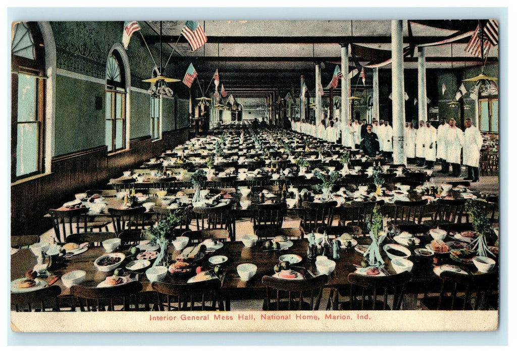 1908 Blountsville IN. Interior General Mess Hall Marion Indiana IN Postcard
