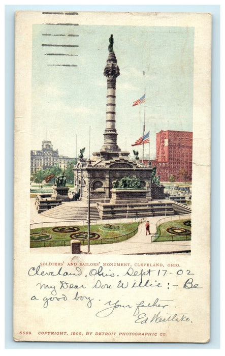 1902 Cleveland OH. A View of US Flags in Soldiers and Sailor's Monument Postcard