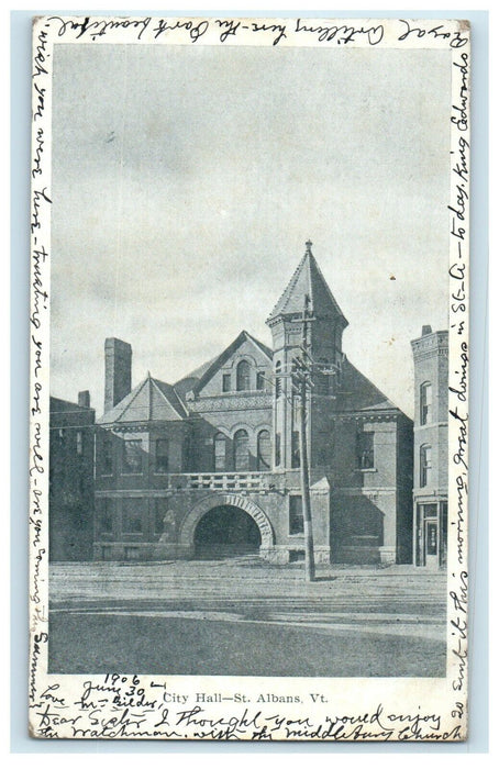 1906 City Hall View, St Albans, Vermont VT Antique Posted Postcard