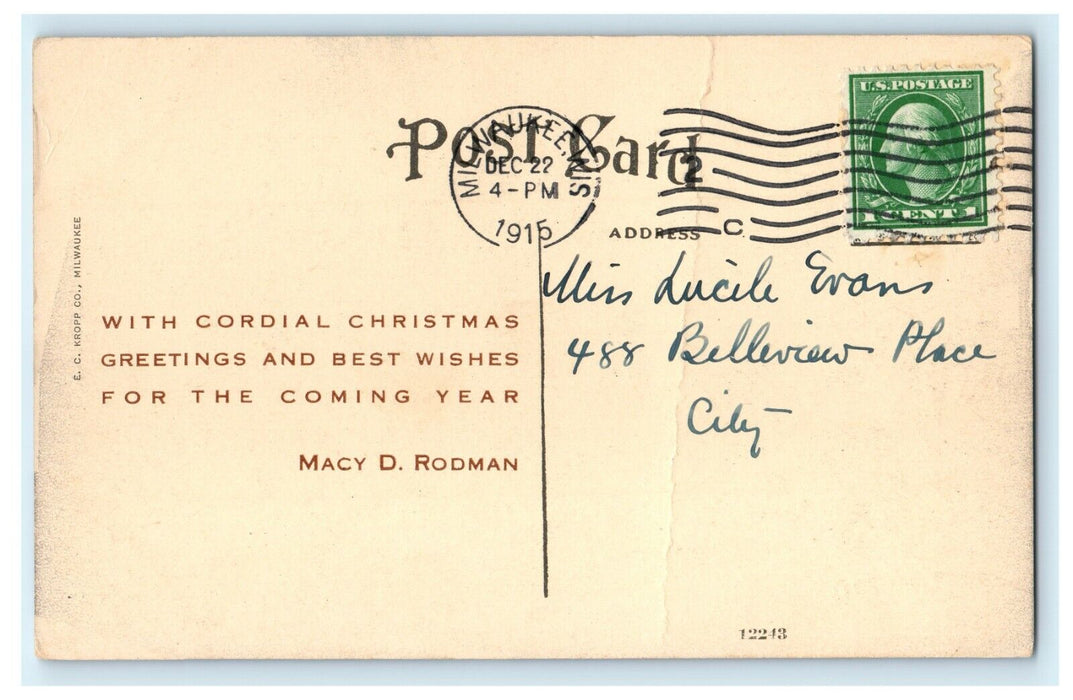 1915 Christmas Greetings Milwaukee-Downer Seminary Wisconsin WI Postcard