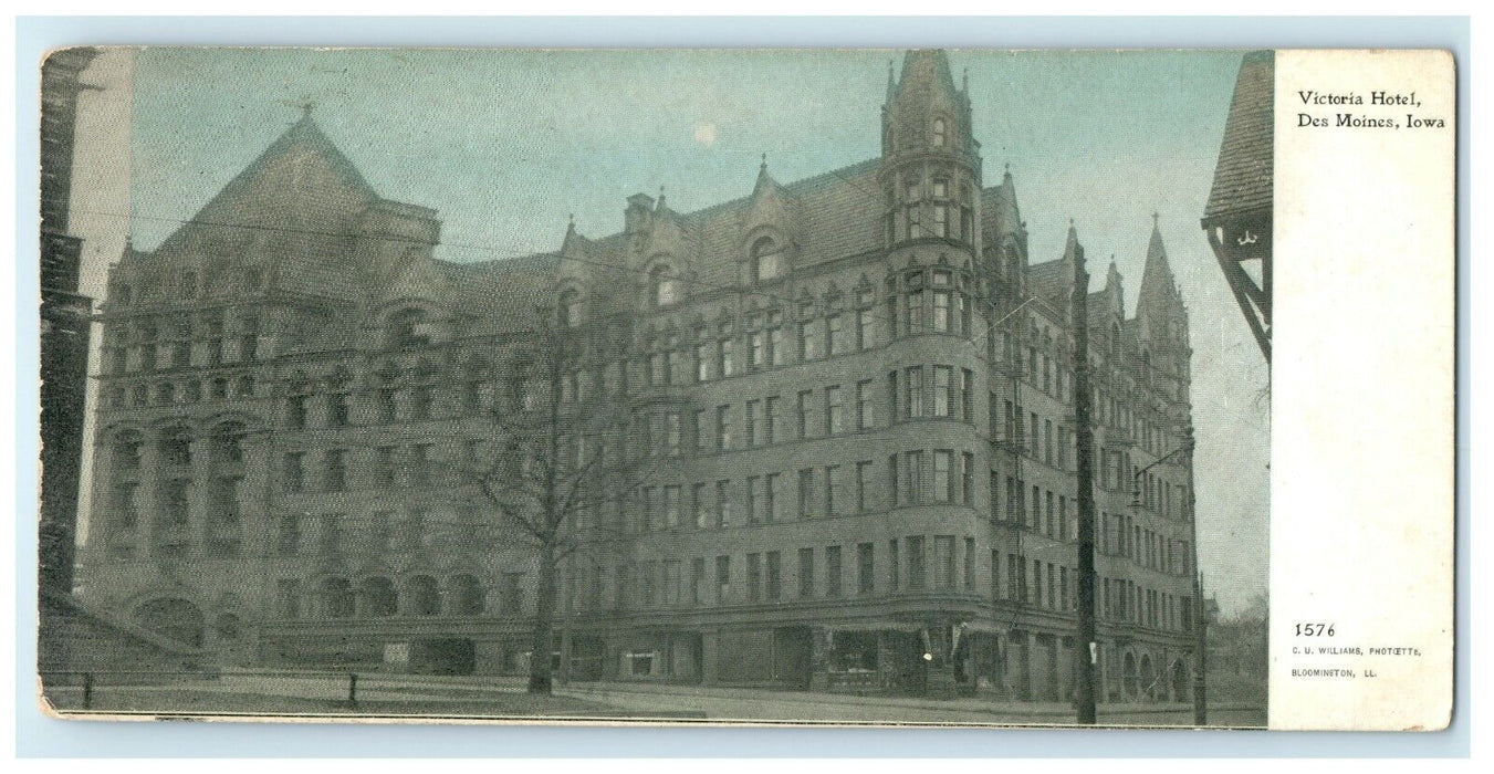 Victory Hotel Des Moines Iowa Bloomington Illinois IL Unposted Postcard
