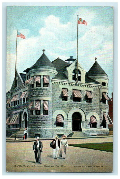 1910 US Custom House and Post Office, St Albans, Vermont VT Antique Postcard