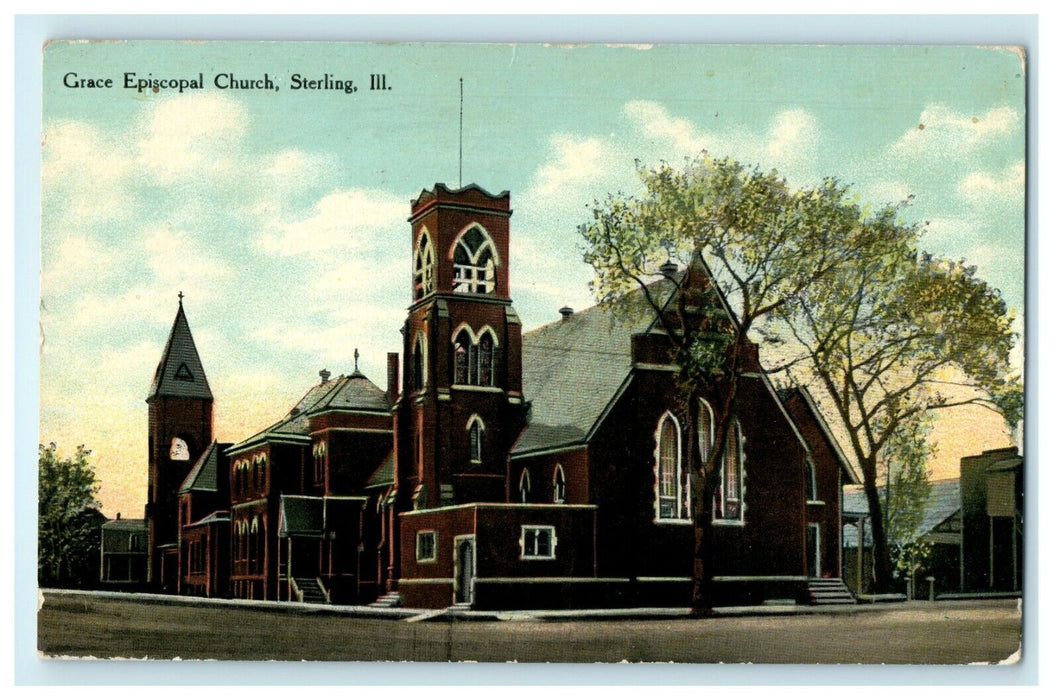 1910 Sterling IL. Grace Episcopal Church Illinois IL Antique Postcard