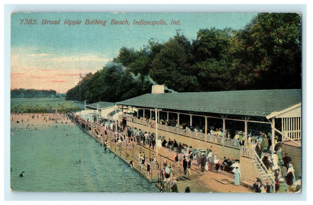 1913 Bloomington IN. Broad Ripple Bathing Beach, Indianapolis IN Postcard