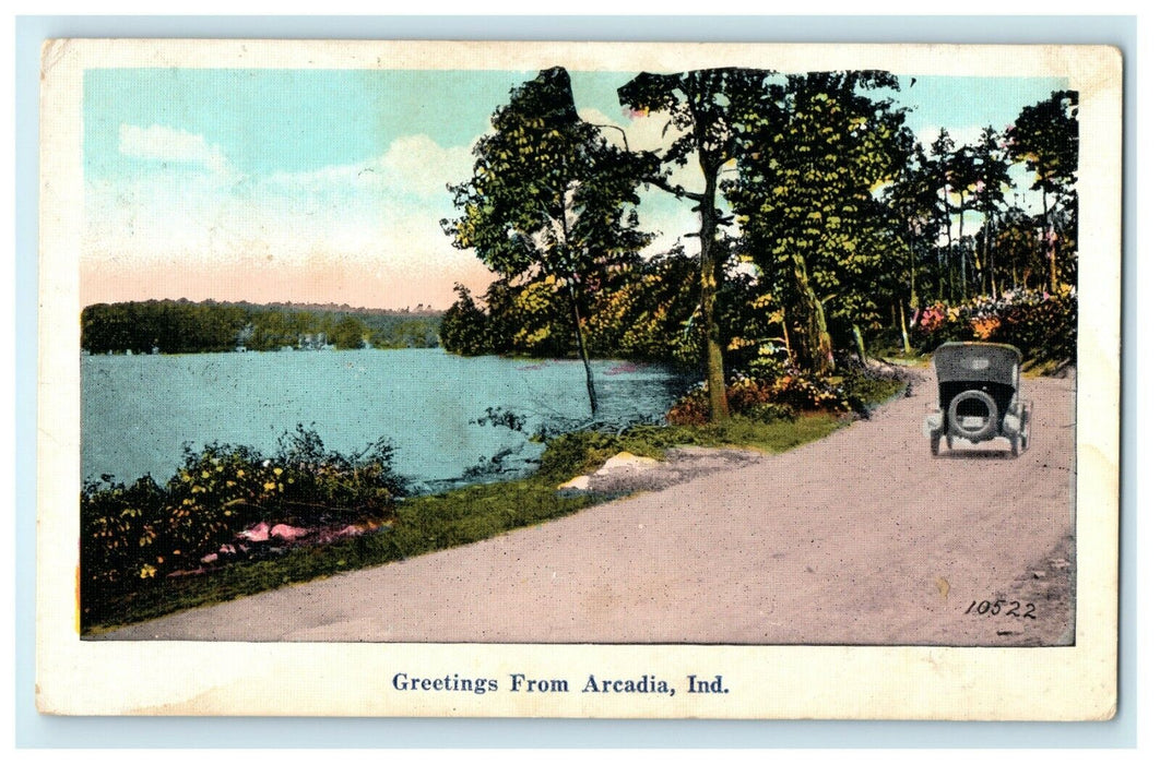 1924 Arcadia Indiana IN. Vehicle Moving on the Road Vintage Postcard