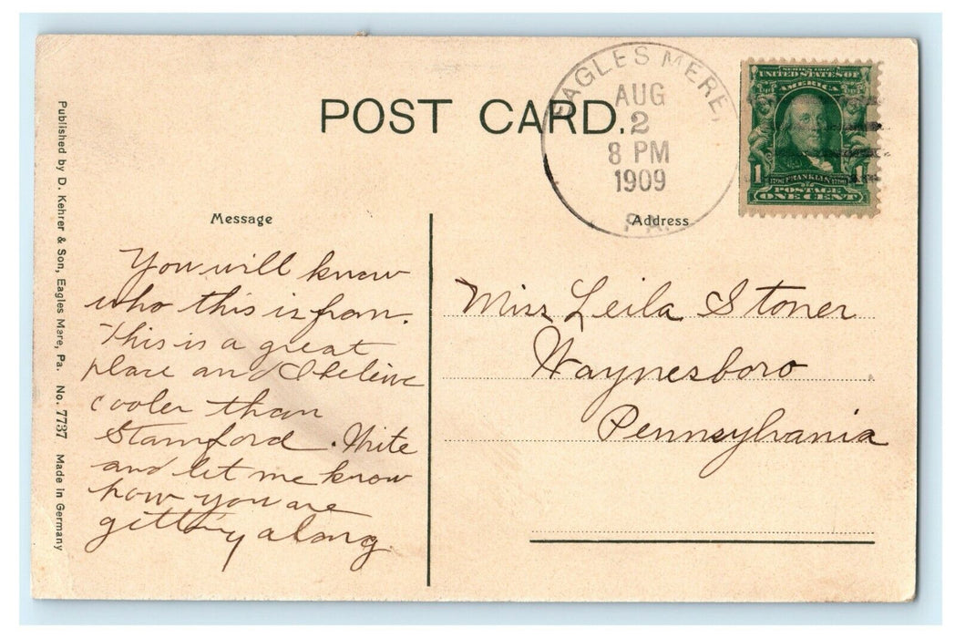 1909 Lake of the Eagles, Eagles Mere Pennsylvania PA Antique Postcard