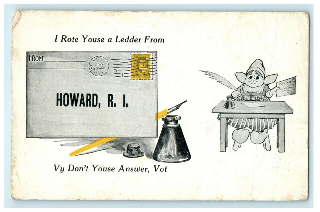 1914 Dutch Greeting Letter Howard Rhode Island RI Quill Posted Antique Postcard