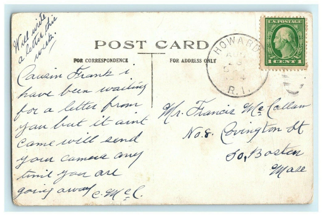 1914 Dutch Greeting Letter Howard Rhode Island RI Quill Posted Antique Postcard