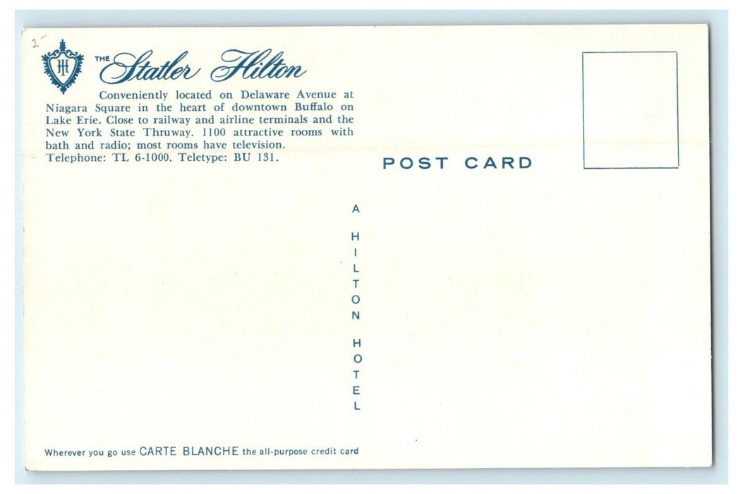 The Statler Hilton Delaware Ave Niagara Square Buffalo New York NY Postcard