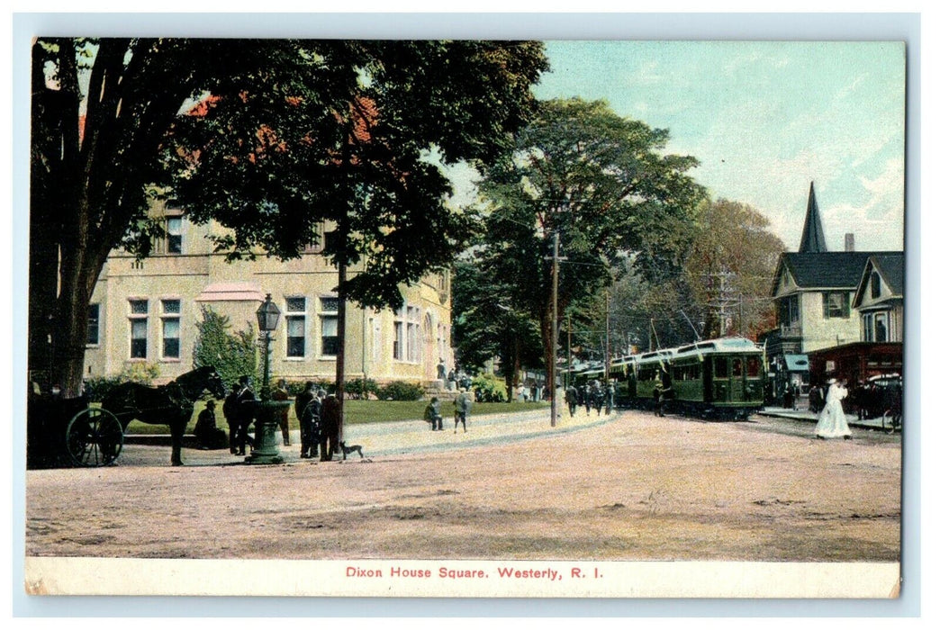1912 Tranvia and Carriage Dixon House Square, Westerly, Rhode Island RI Postcard