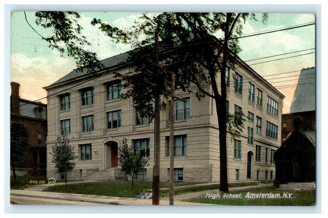 1909 High School View, Amsterdam, New York NY Antique Posted Postcard