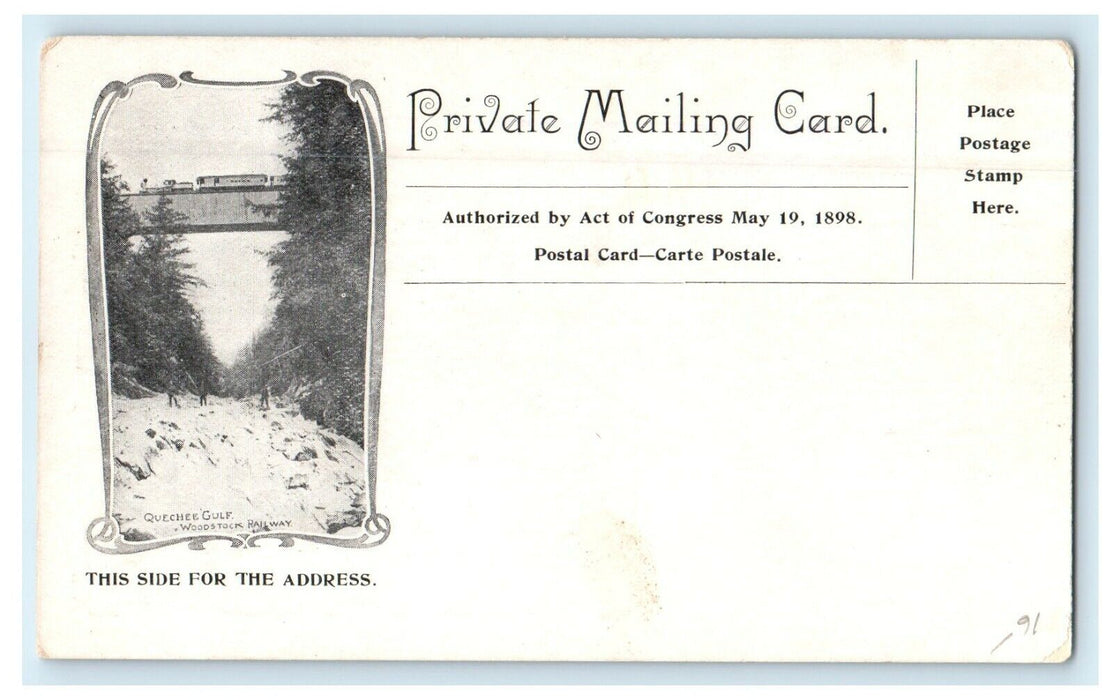 c1900 Woodstock VT, The Green Quechee Gulf Railway Private Mailing Postcard