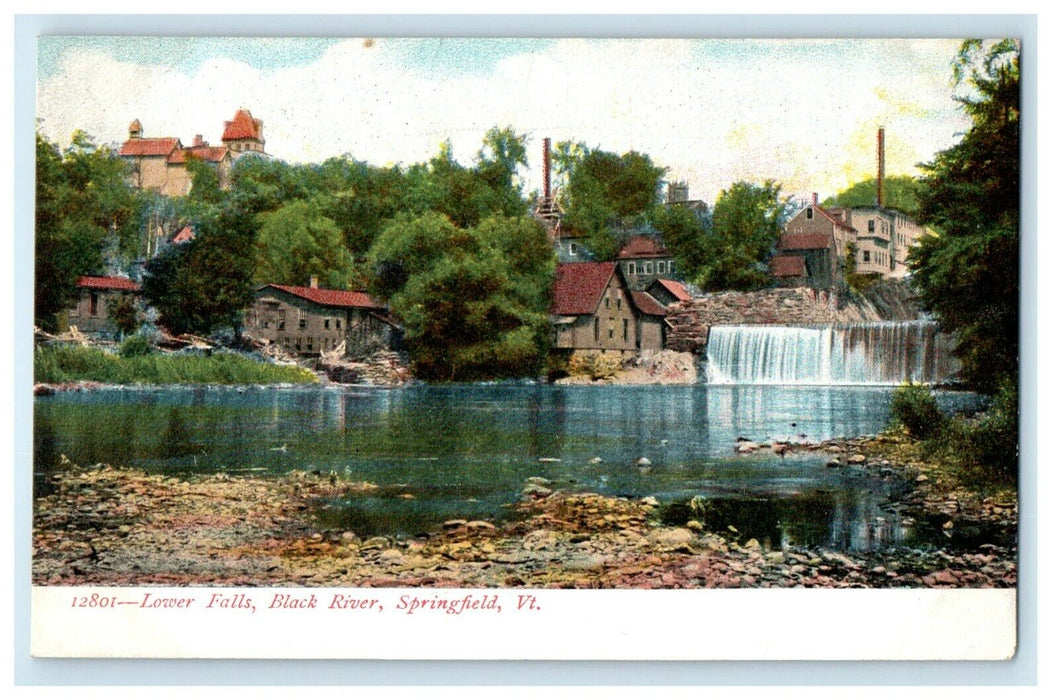 c1905 Lower Falls Black River Waterfall Springfield Vermont VT Antique Postcard