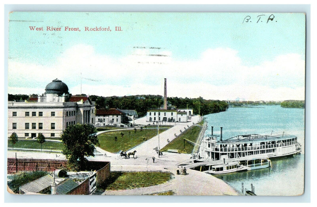 1945 Steamer Ship West River Front, Rockford Illinois IL Posted Antique Postcard